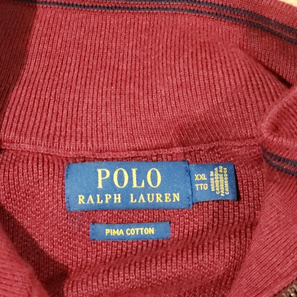Polo Ralph Lauren Pima Cotton Quarter Zip Sweater Mens Maroon Sz XXL Pullover - Picture 9 of 11